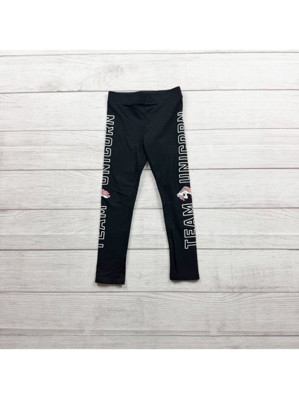 H&M Toddler Girls Black Unicorn Leggings With "Team Unicorn" Print 4T